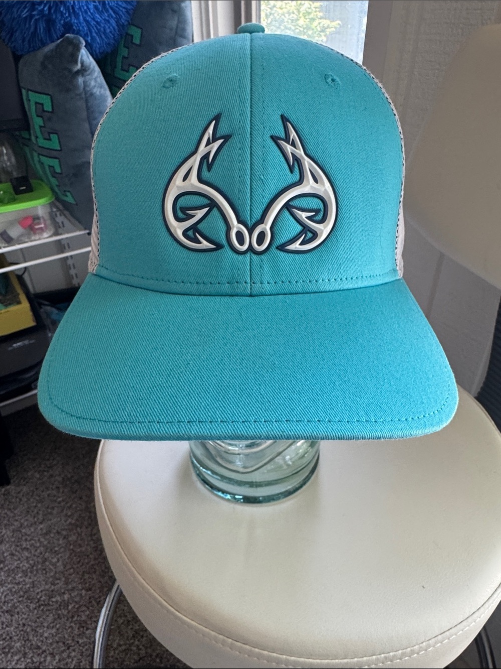 Realtree Fishing Teal Hat Band with White Embroidered Logo